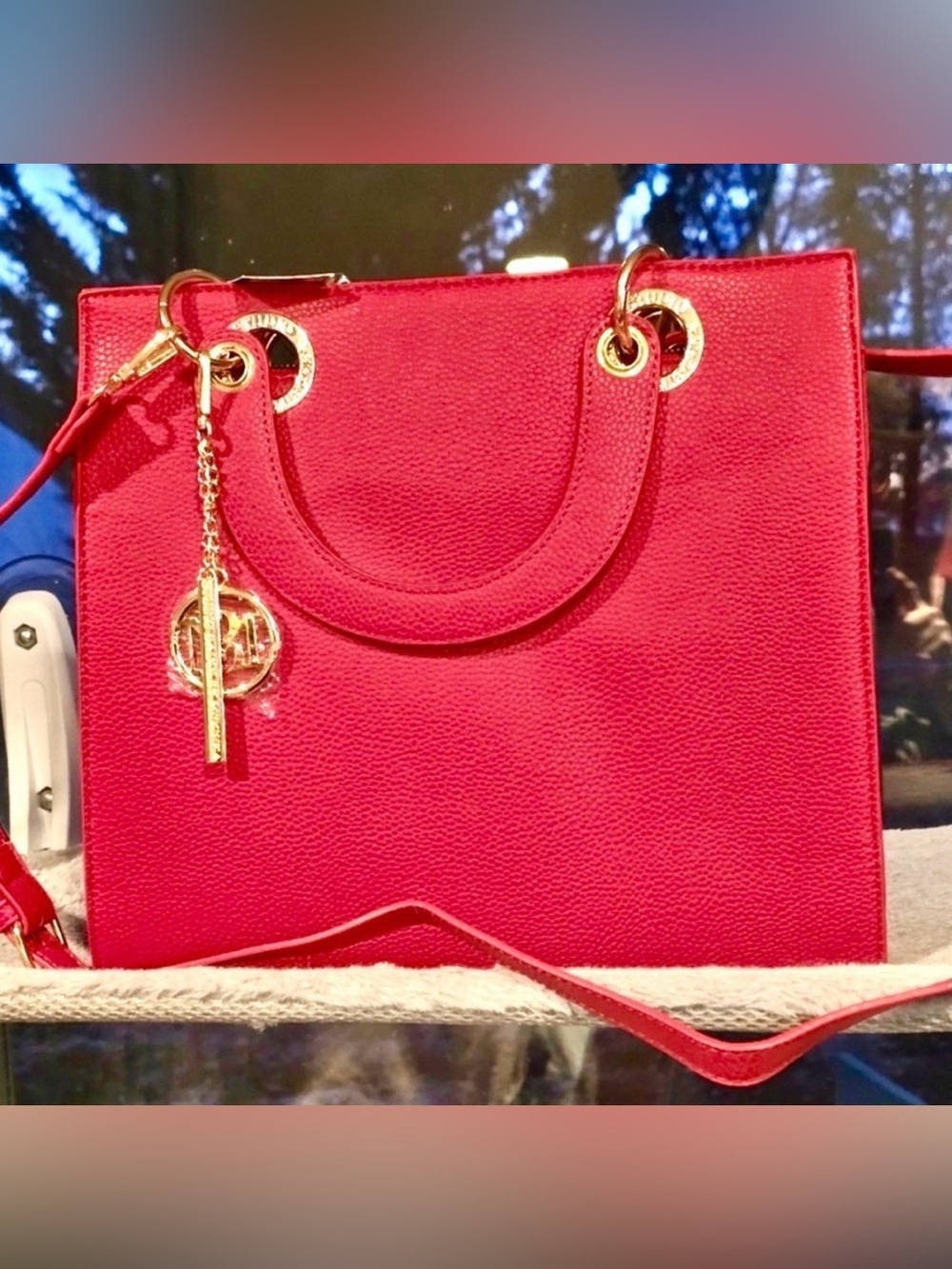 Badgley Mischka Red Tote with Gold Accents. NWT